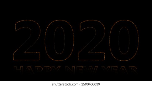 Happy New Year date 2020 on a black background