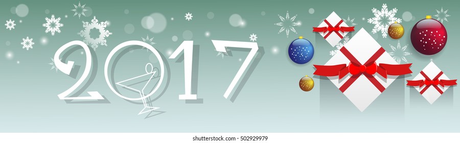 Happy New Year Decoration Celebration Banner Flat Vector Illustration