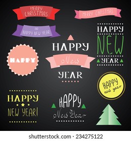 Happy New Year decoration vector, typography labels,calligraphic