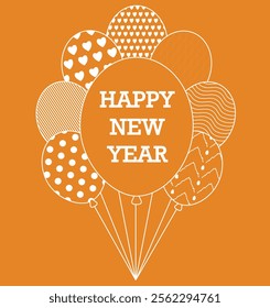 Happy New Year with decorative pattern balloons for greeting card themes and celebration posters