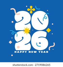 Tipografía decorativa del año Nuevo feliz con el Vector del tema del partido.