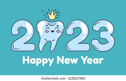 Happy New Year dental tooth dentistry abstract banner poster concept. Vector graphic design illustration element