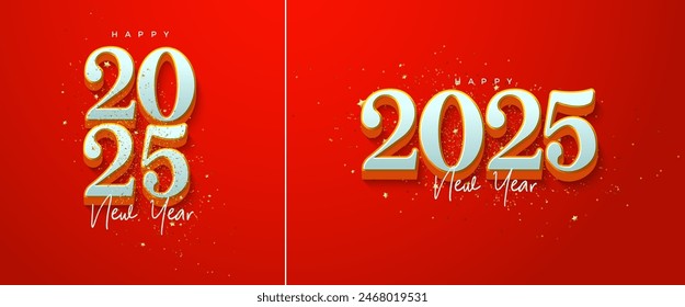 Happy New Year Design 2025. With 3D script numbers in red background. Premium vector design for posters, banners, calendar and greetings.