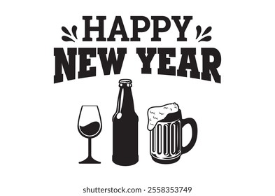 Happy new year design, new year 2025 t shirt, Stickers quotes t shirt design, Christmas t shirt, Vintage Sign, Cut Files Cricut, Silhouette, retro happy new year 2025 typography sublimation