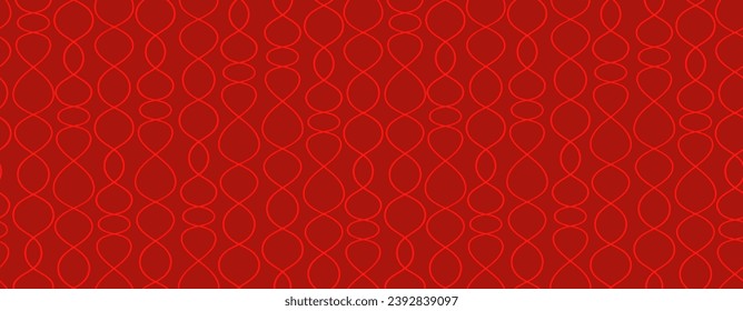 Happy New Year design. Chinese New Year. Red banner with hand-drawn vertical garlands with thin chains. Vector illustration.