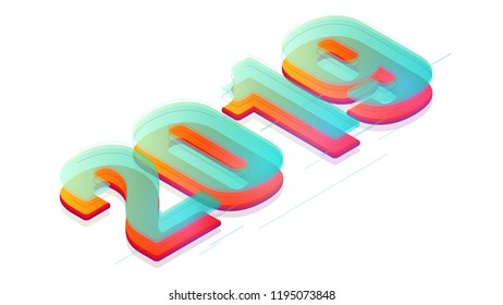 Happy new year design concept. Vector modern colorful number 2019 in isometric view. Minimalistic trendy illustration background for branding banner, cover, poster, card.
