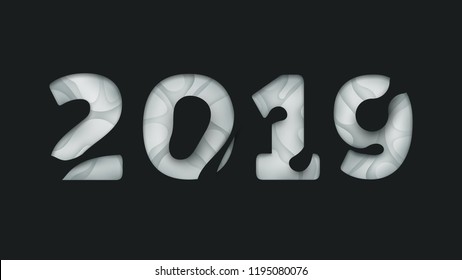 Happy new year design concept. Vector modern colorful number 2019 in paper cut style. Minimalistic trendy illustration background for branding banner, cover, poster, card.