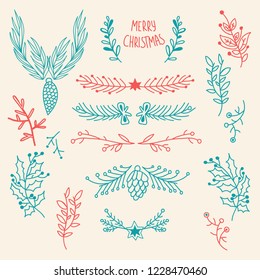 Happy New Year design concept with natural floral tree branches elegant twigs and cones vector illustration