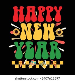 Happy New Year - Happy New Year Design, Hand-drawn lettering phrase isolated on Black background, Vector EPS Editable Files, For stickers, Templet, mugs, For Cutting Machine.
