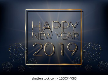 	
Happy new year design layout on black background with 2019 . Vector illustration