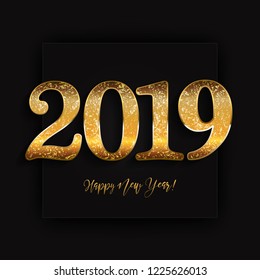 Happy new year design layout on black background with 2019. Vector illustration