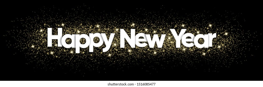 happy new year design on golden sparkling glitter. gold dust confetti on black background. new year vector illustration.