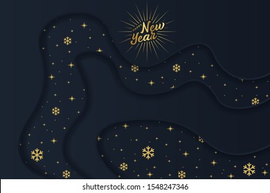  happy New Year. design with paper cut snowflake style.
