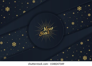 happy New Year. design with paper cut snowflake style.