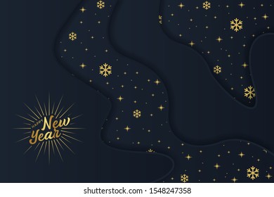 happy New Year. design with paper cut snowflake style.