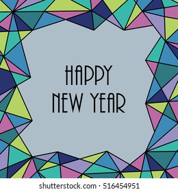 Happy New Year design with polygonal shapes border.