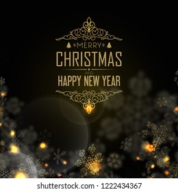 Happy New Year design postcard with eve, candle light and many creative snowflake on the stylish black background vector illustration