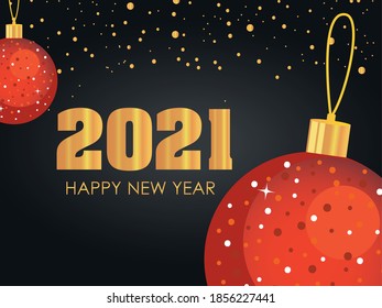 happy new year design with red chrismas balls over black background, vector illustration