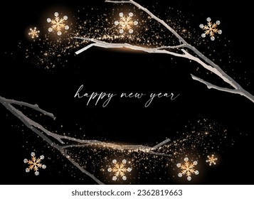 Happy New Year design template with winter btanck and shining snow