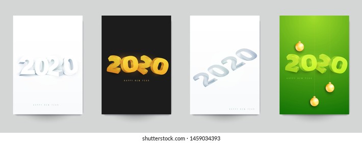 Happy new year design vector illustration concept. Set of minimalistic trendy background for branding banner, cover, poster, greeting card. Modern colorful number 2020.