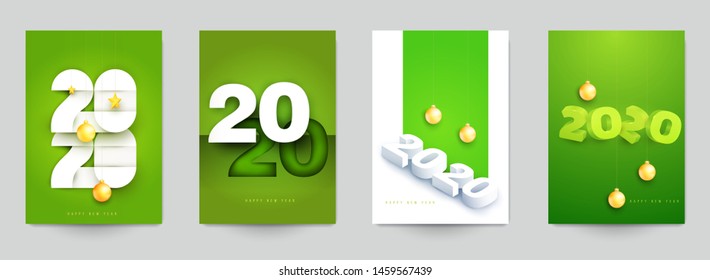Happy new year design vector illustration concept. Set of minimalistic trendy background for branding banner, cover, poster, greeting card. Modern colorful number 2020.