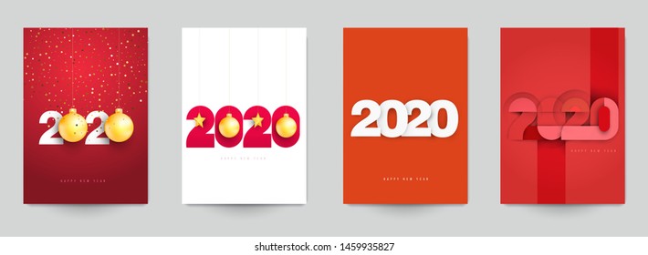 Happy new year design vector illustration concept. Set of minimalistic trendy background for branding banner, cover, poster, greeting card. Modern colorful number 2020.