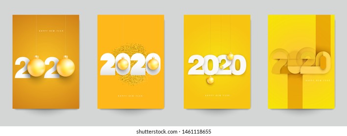 Happy new year design vector illustration concept. Set of minimalistic trendy background for branding banner, cover, poster, greeting card. Modern colorful number 2020.