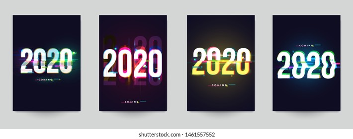 Happy new year design vector illustration concept. Set of minimalistic trendy background for branding banner, cover, poster, greeting card. Modern colorful number 2020.