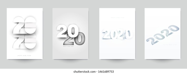 Happy new year design vector illustration concept. Set of minimalistic trendy background for branding banner, cover, poster, greeting card. Modern colorful number 2020.