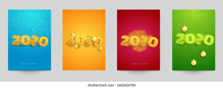 Happy new year design vector illustration concept. Set of minimalistic trendy background for branding banner, cover, poster, greeting card. Modern colorful number 2020.