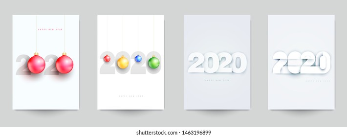 Happy new year design vector illustration concept. Set of minimalistic trendy background for branding banner, cover, poster, greeting card. Modern colorful number 2020.