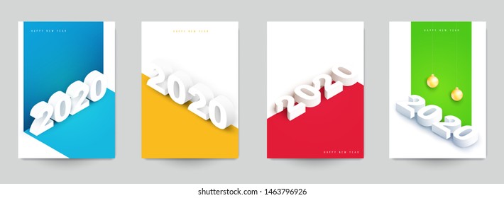 Happy new year design vector illustration concept. Set of minimalistic trendy background for branding banner, cover, poster, greeting card. Modern colorful number 2020.