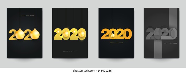 Happy new year design vector illustration concept. Set of minimalistic trendy background for branding banner, cover, poster, greeting card. Modern colorful number 2020.