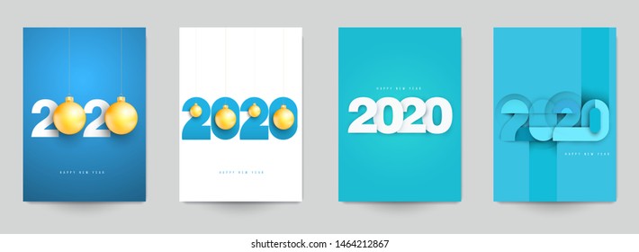 Happy new year design vector illustration concept. Set of minimalistic trendy background for branding banner, cover, poster, greeting card. Modern colorful number 2020.