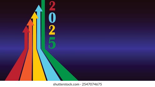 Happy New Year design vector. trendy new year 2025 design template. 2025 growth business for trend up finance on growth graph money revenue, Businessman analyzes profitability of working