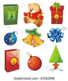 "Happy New Year" designer icon set (elements for use). Christmas icon decoration.