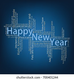 Happy New Year in different languages Tag Cloud, vector