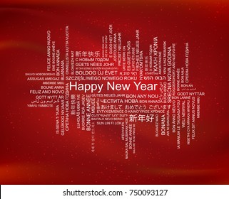 Happy New Year in different languages, celebration word tag cloud greeting card, vector art