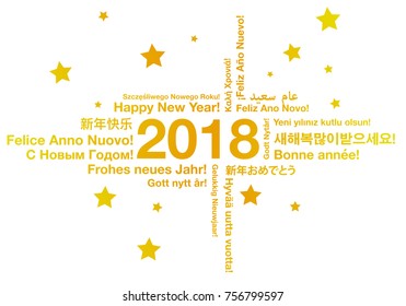 Happy New Year in different languages greeting card concept