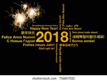 Happy New Year in different languages greeting card concept