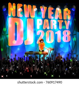 Happy New Year DJ disco party celebration banner invitation template background. Vector illustration