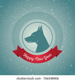 Happy new year, year of the dog, holiday card with snowy background