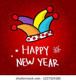 happy new year doodle set vector, greeting card, poster or banner design