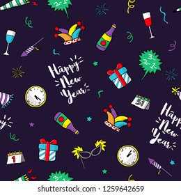 happy new year doodle set vector, poster or banner design