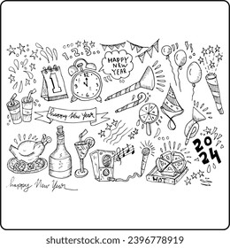 Happy New Year, doodle and sketch illustration