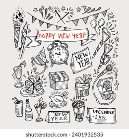  Happy new year doodle vector and illustration