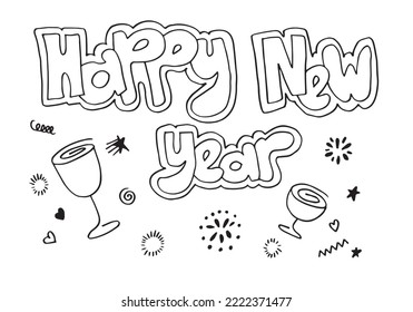 Happy new year doodle.Holiday illustration for design greeting cards.vector illustration. 
