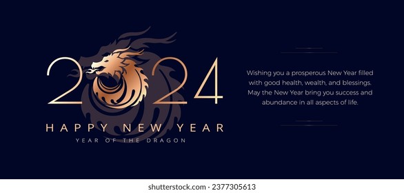 Happy New Year of the dragon 2024 - luxury golden design with New Year wishes