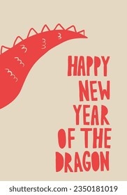 Happy New Year of the Dragon. Vector illustration of dragon tail. Symbol of 2024 Chinese new year for greeting card or banner