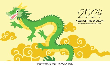 Feliz año nuevo de la tarjeta vector del dragón. Tarjeta vectorial de saludos de dragón asiático tradicional para el año nuevo chino 2024, año del dragón o año nuevo lunar.